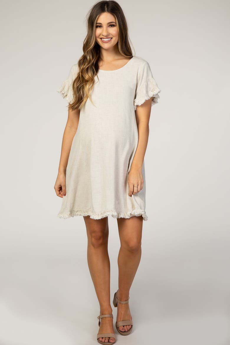 Fringe Linen Dress, Main, color, Beige