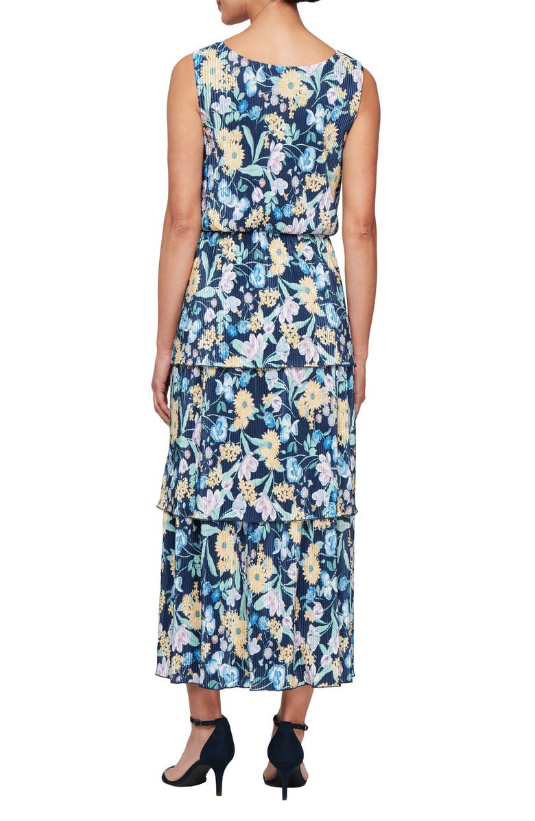 SL FASHIONS Floral Tiered Maxi Dress, Alternate, color, Navy Multi