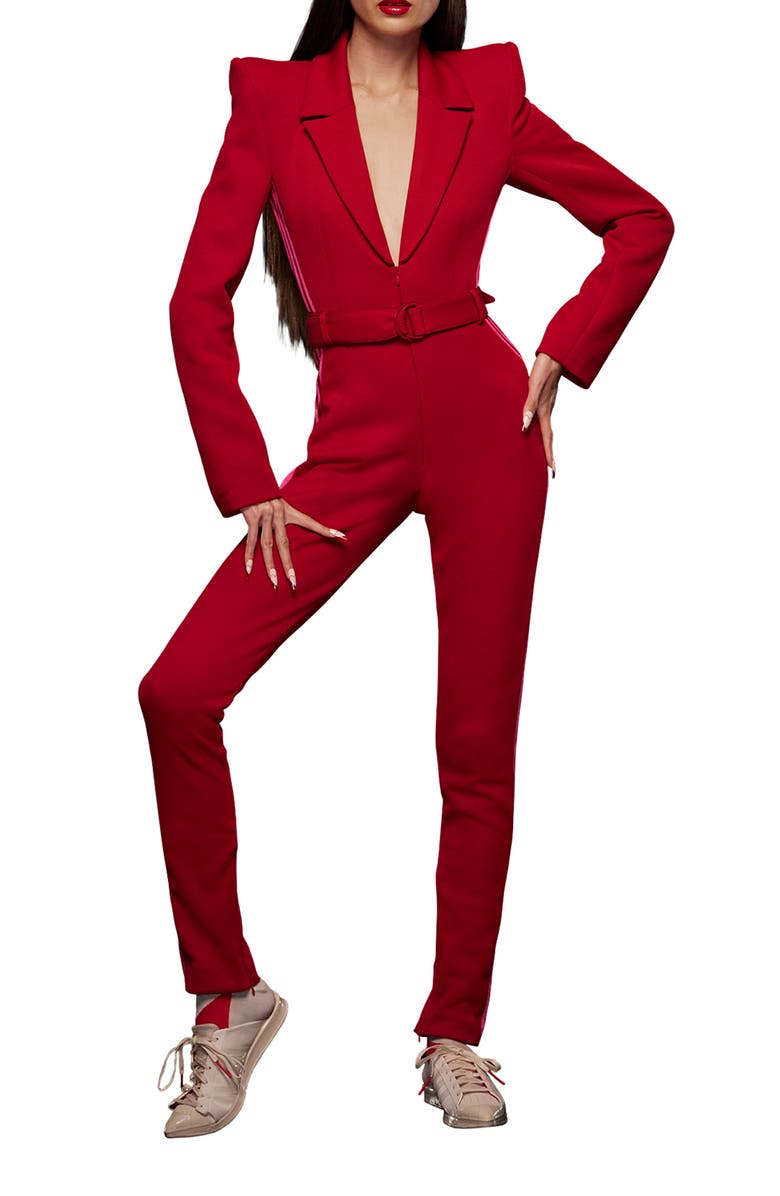 adidas x IVY PARK Plunge Neck Belted Jumpsuit, Main, color, 