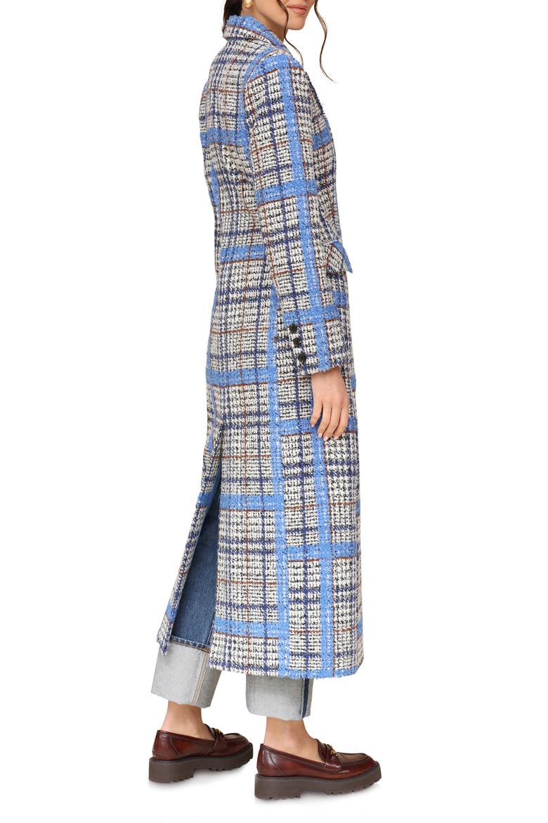 Plaid Tweed Long Coat, Alternate, color, GREY/ BLUE PLAID