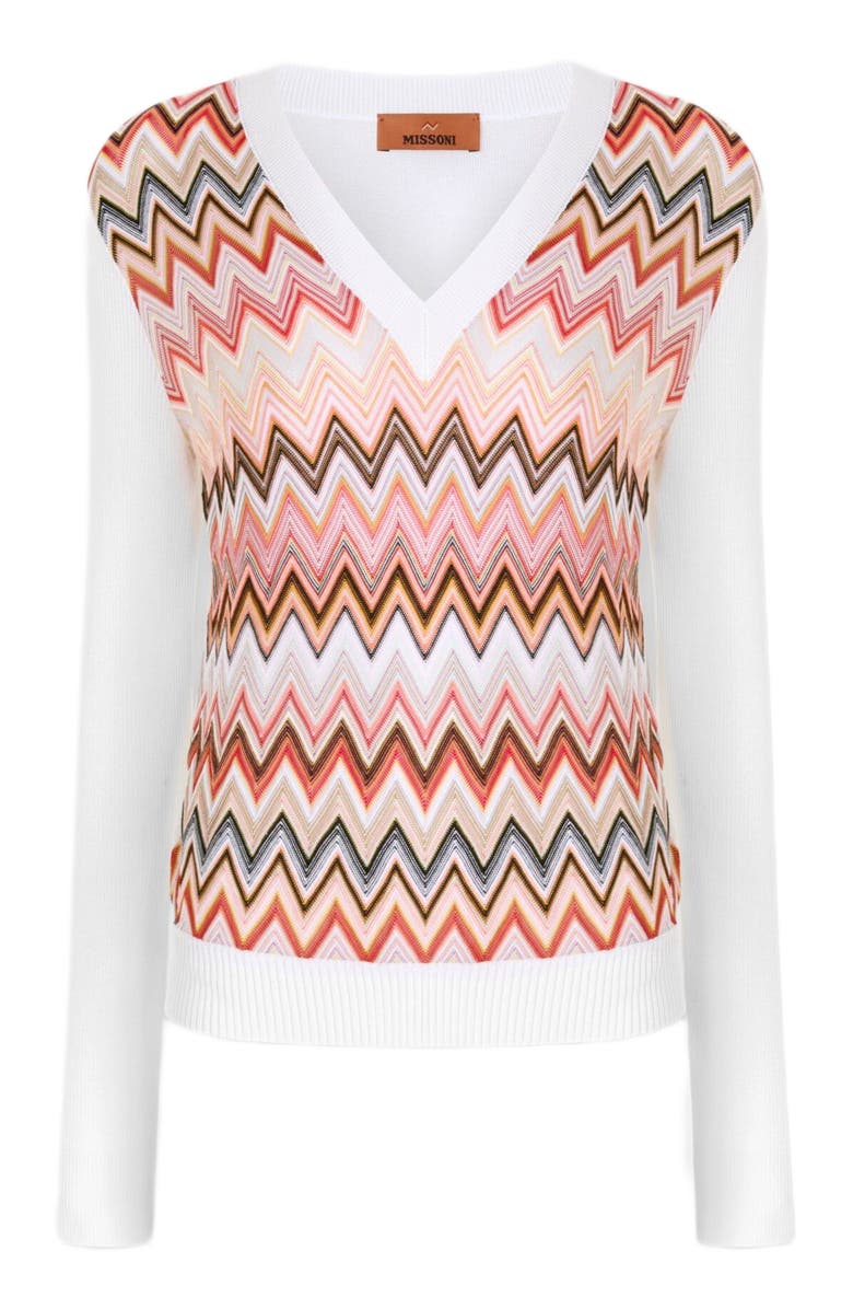 Missoni Viscose-blend Sweaters With Chevron Insert And V-neck, Alternate, color, Multicoloured