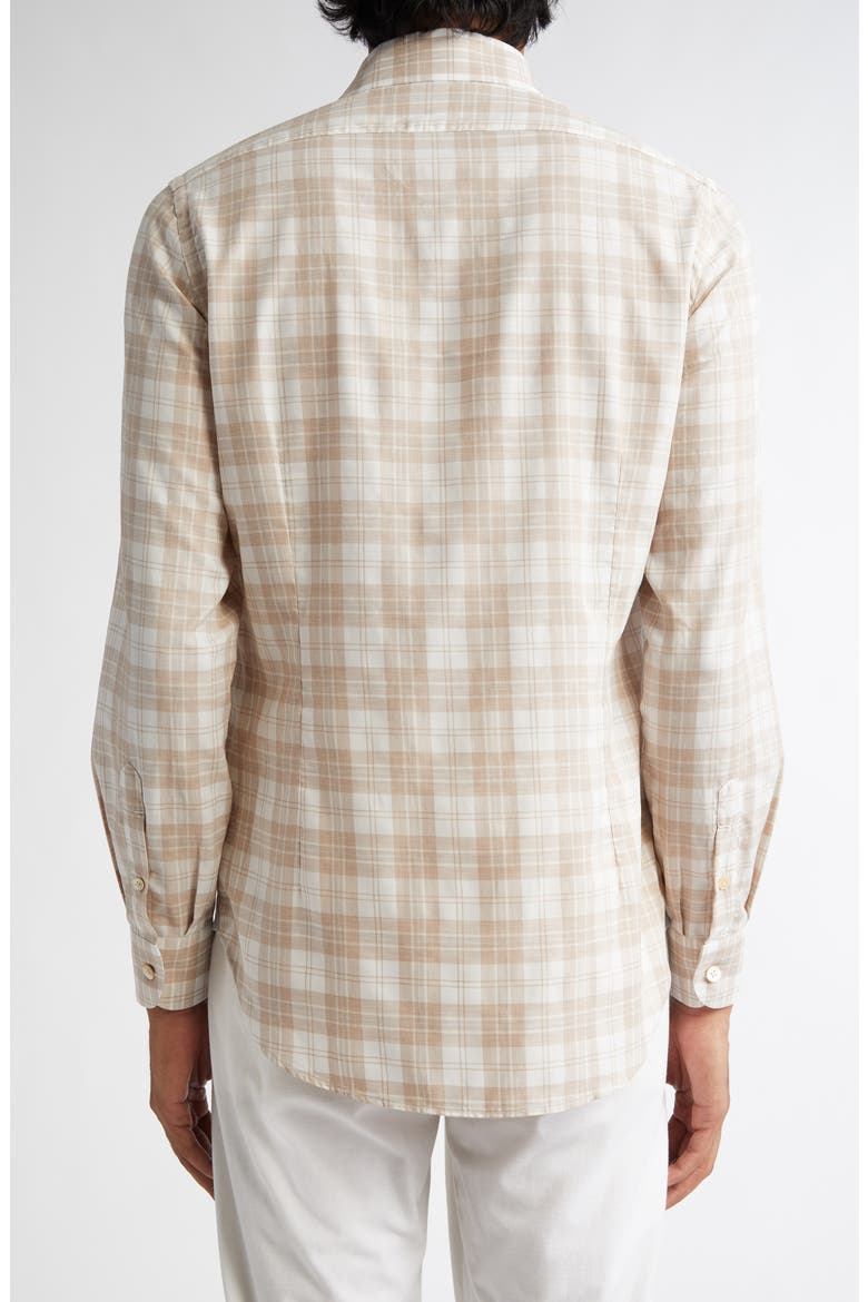 Plaid Cotton Button-Up Shirt, Alternate, color, BEIGE AND LIGHT GRAY