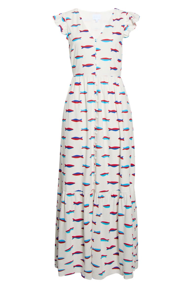 Evianna Flutter Sleeve Maxi Dress, Alternate, color, WHITE-MULTI