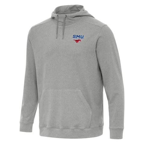 Men's Antigua Heather Gray SMU Mustangs Cloud Pullover Hoodie