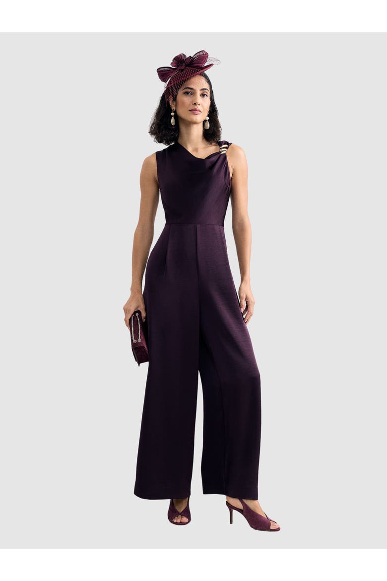 Avril Asymmetric Neck Wide-Leg Jumpsuit, Main, color, Burgundy