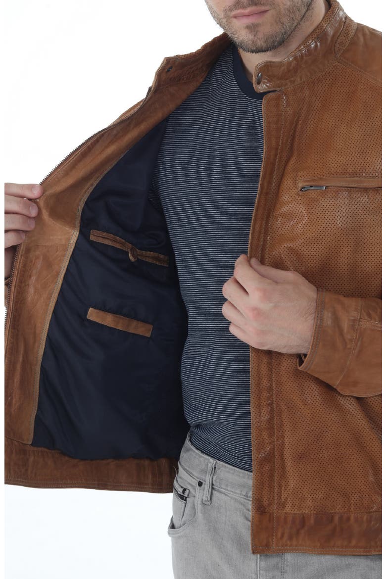 Perforated Leather Jacket, Alternate, color, CAMEL