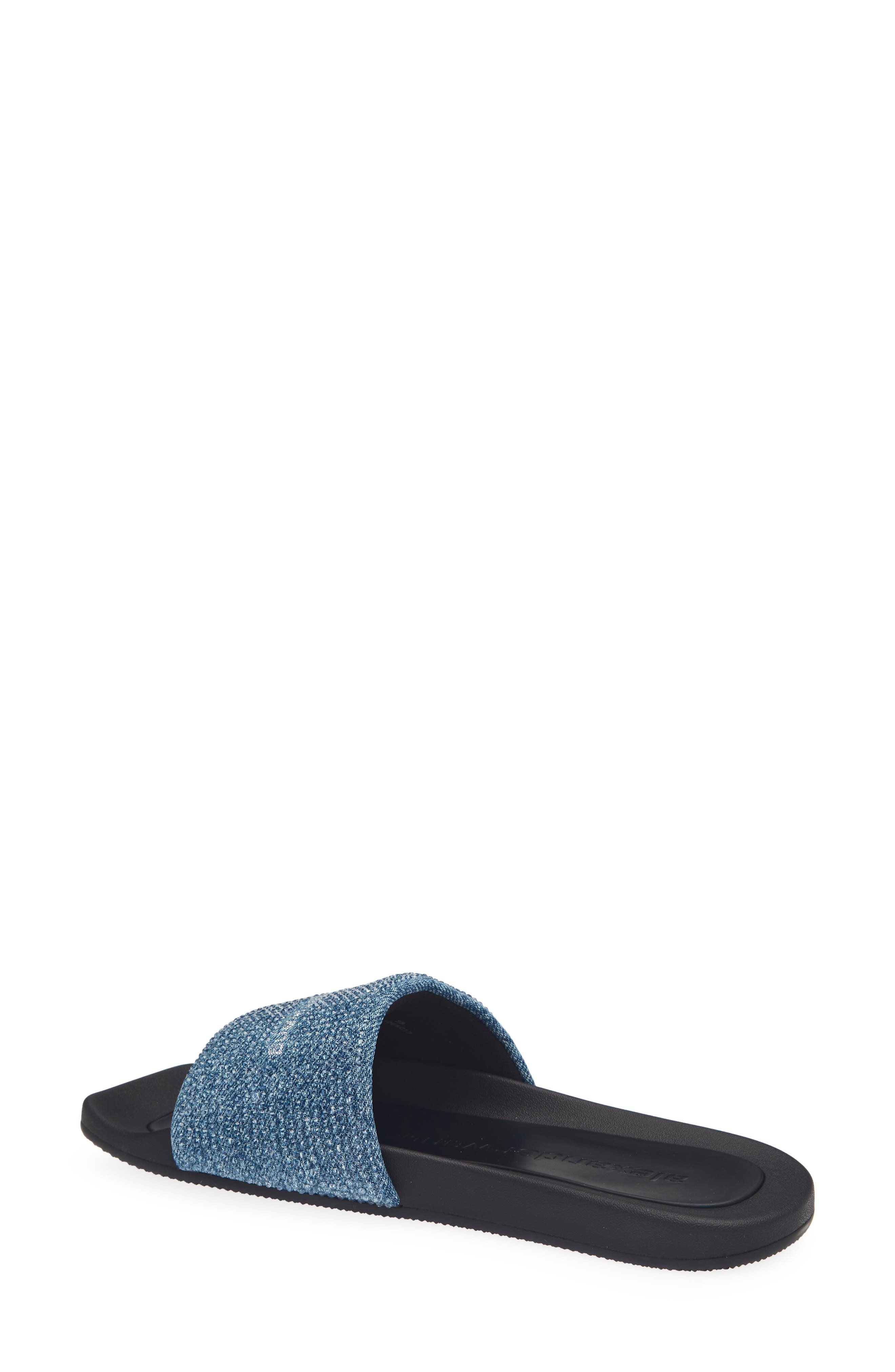 Crystal Embellished Denim Slide Sandal, Alternate, color, VINTAGE MEDIUM INDIGO