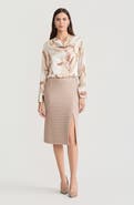 Misook Draped Neck Floral Print Silk Blouse