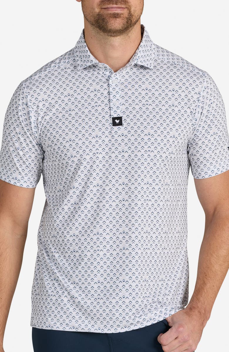 Bad Birdie Core Geo Print Performance Polo, Main, color, Geo Frost - White