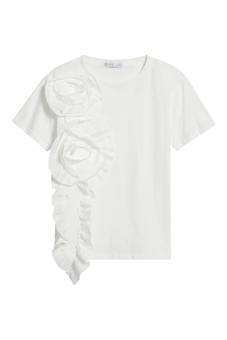 Peony Floral Appliqué Top, Alternate, color, WHITE