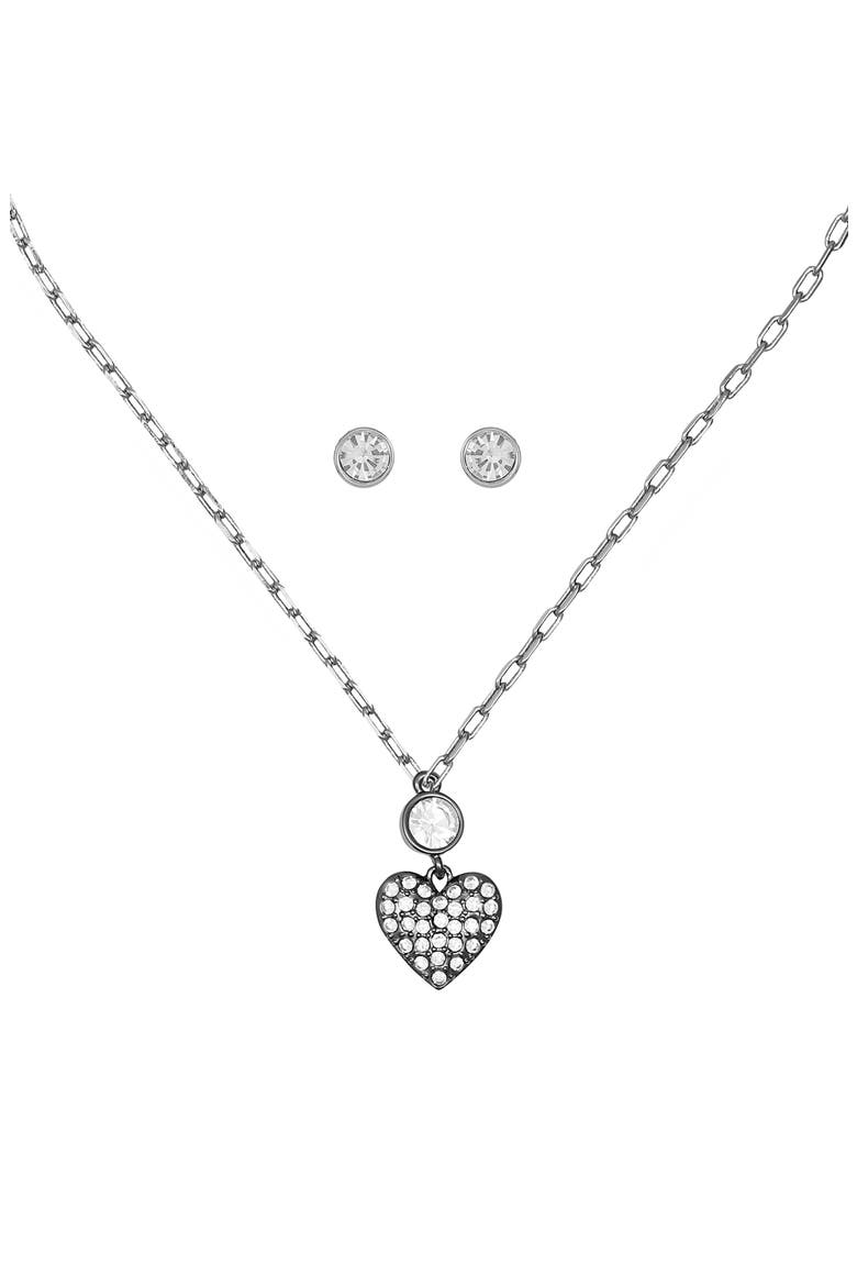Crystal Heart Pendant Necklace & Stud Earrings Set, Alternate, color, SILVER