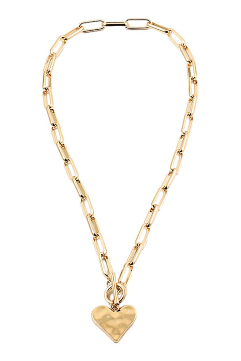 Hammered Heart Toggle Necklace, Main, color, Gold