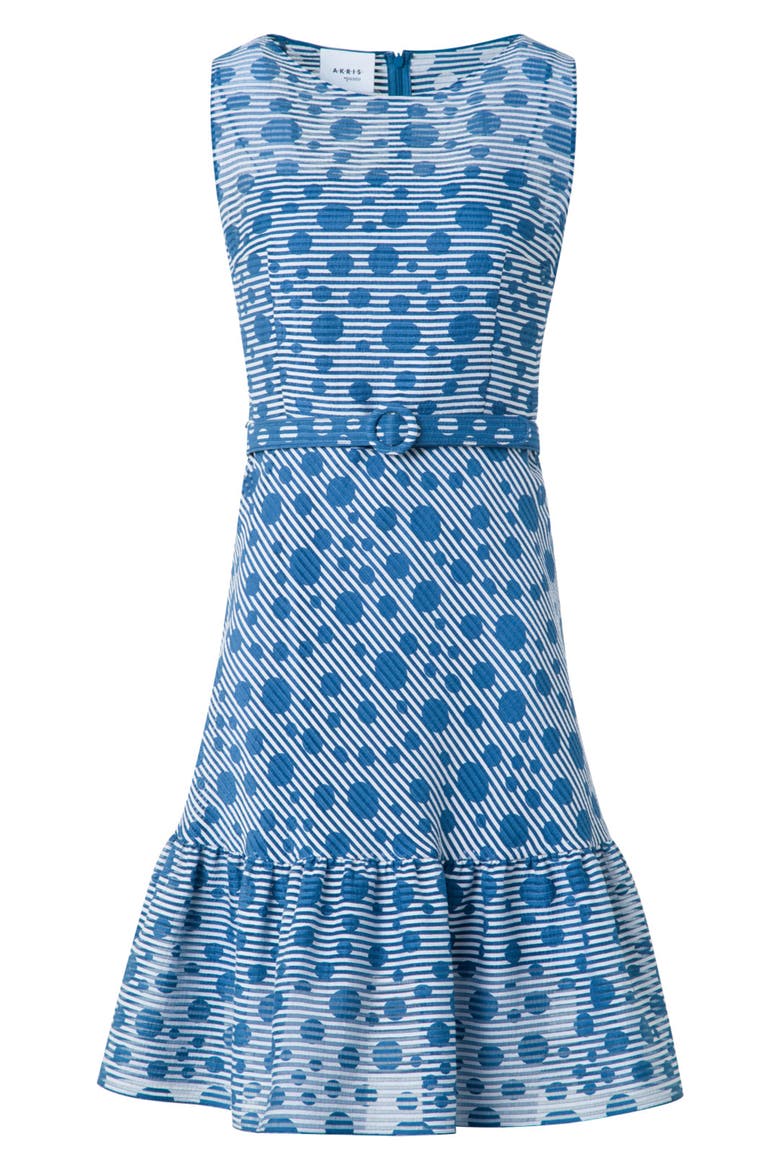 Stripe Dot Belted Seersucker Dress, Alternate, color, CREAM-MEDIUM BLUE
