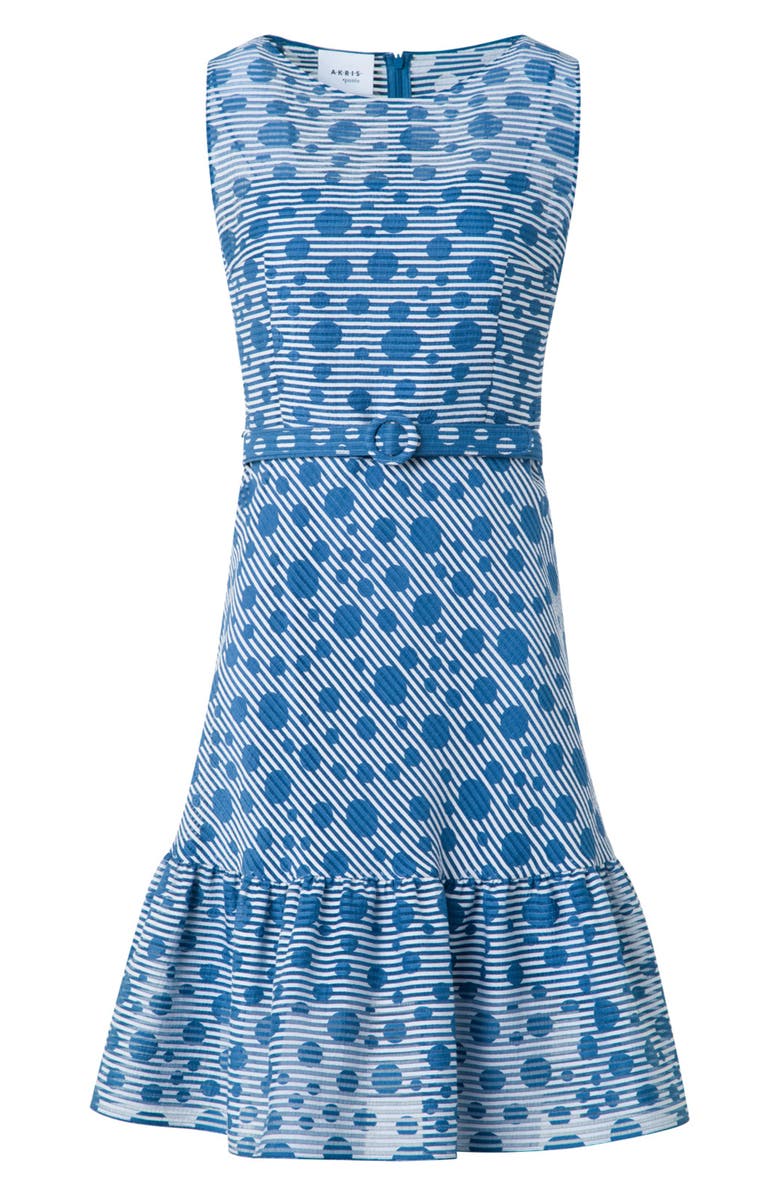 Akris punto Stripe Dot Belted Seersucker Dress, Alternate, color, Cream-Medium Blue