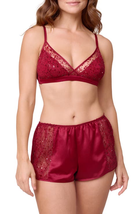 Radiant Sequin Chantilly Lace, Chiffon & Charmeuse Bralette & Shorts Pajamas