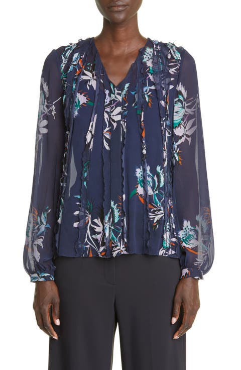 Floral Crinkle Silk Chiffon Blouse