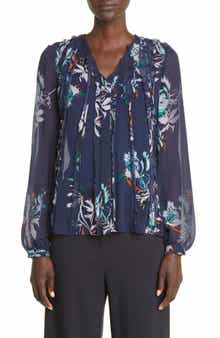 Jason Wu Collection Floral Crinkle Silk Chiffon Blouse