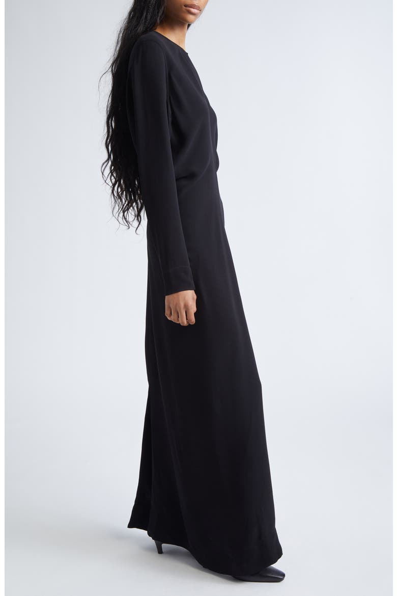 Slouch Waist Long Sleeve Cady Dress, Alternate, color, BLACK