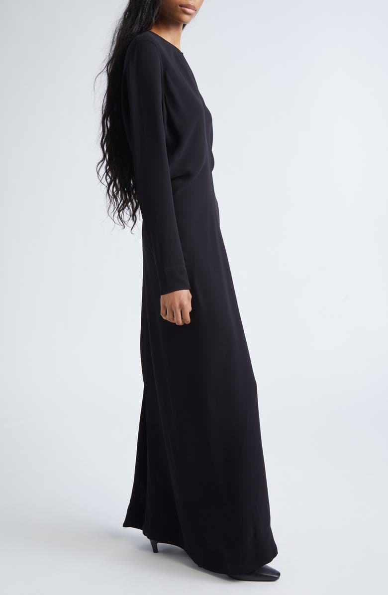 TOTEME Slouch Waist Long Sleeve Cady Dress, Alternate, color, Black
