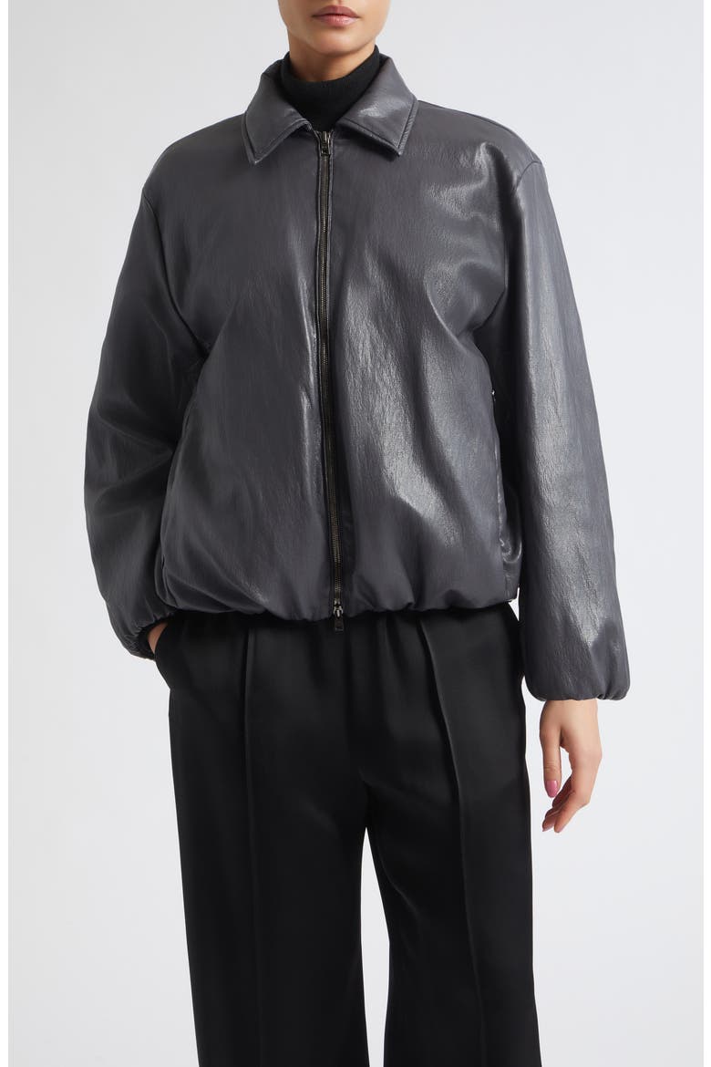 Faux Leather Bomber Jacket, Main, color, 9487 CHARCOAL