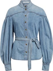 Zimmermann Hypnotic Denim Tie Neck Shirt