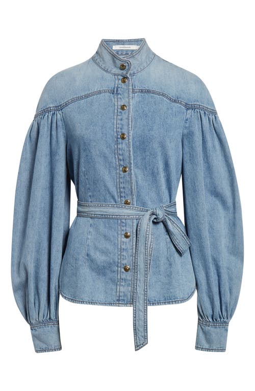 Zimmermann Hypnotic Denim Tie Neck Shirt In Blue