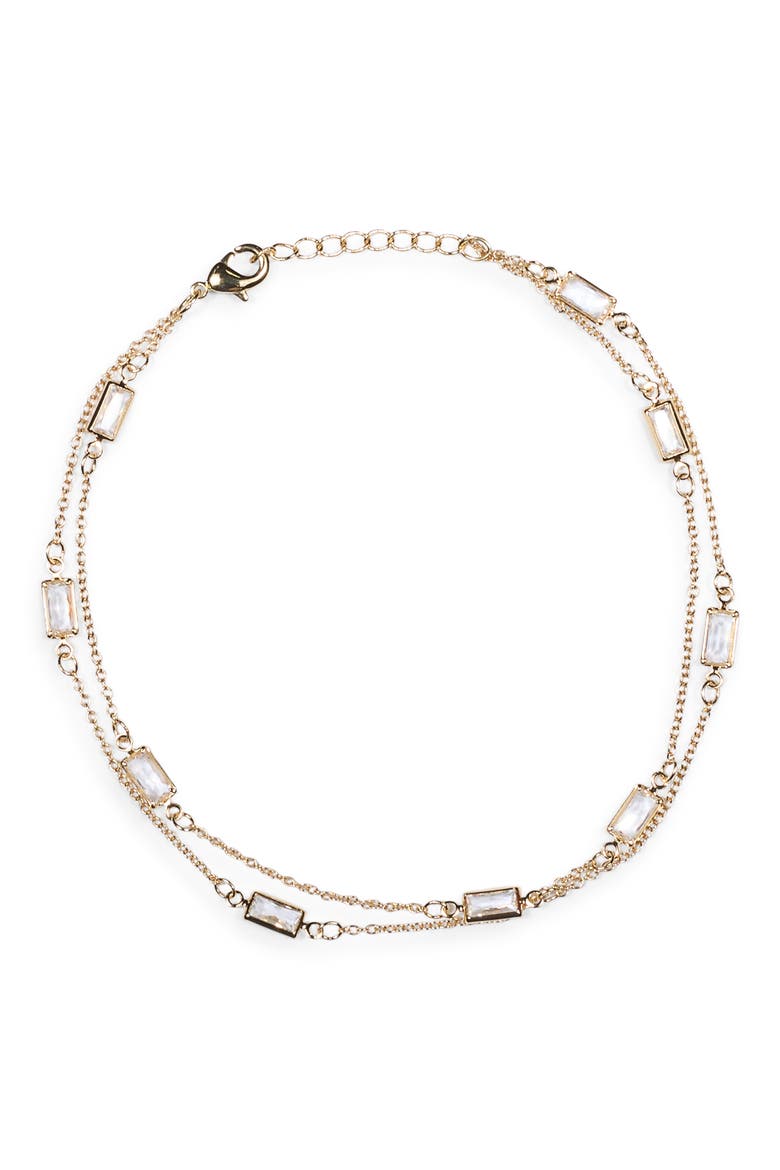 CZ Station Chain Anklet, Main, color, CLEAR- GOLD