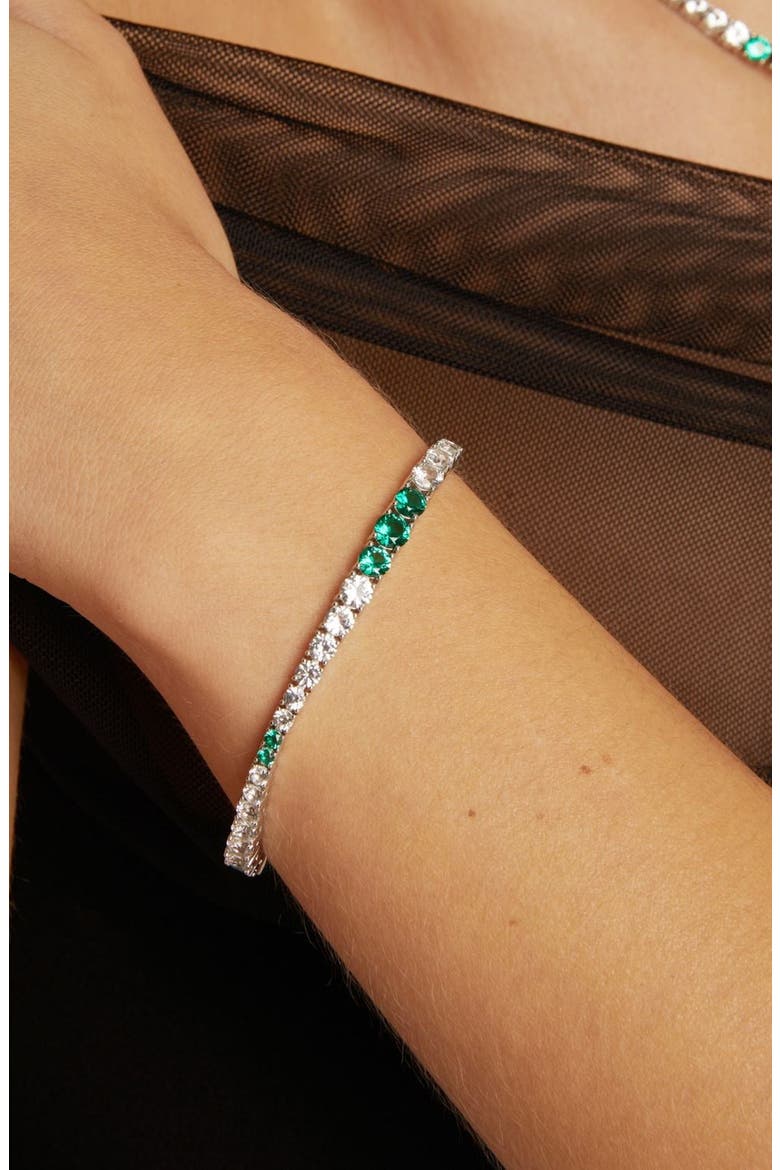 Lab Grown Emerald and Sapphire Scalloped Tennis Bracelet, Alternate, color, Emerald Green & White