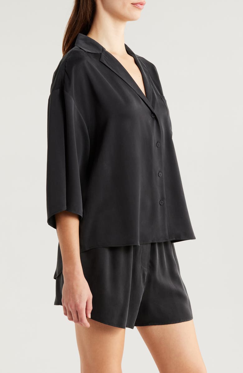 Lunya Washable Silk Button-Up Short Pajamas, Alternate, color, Immersed Black