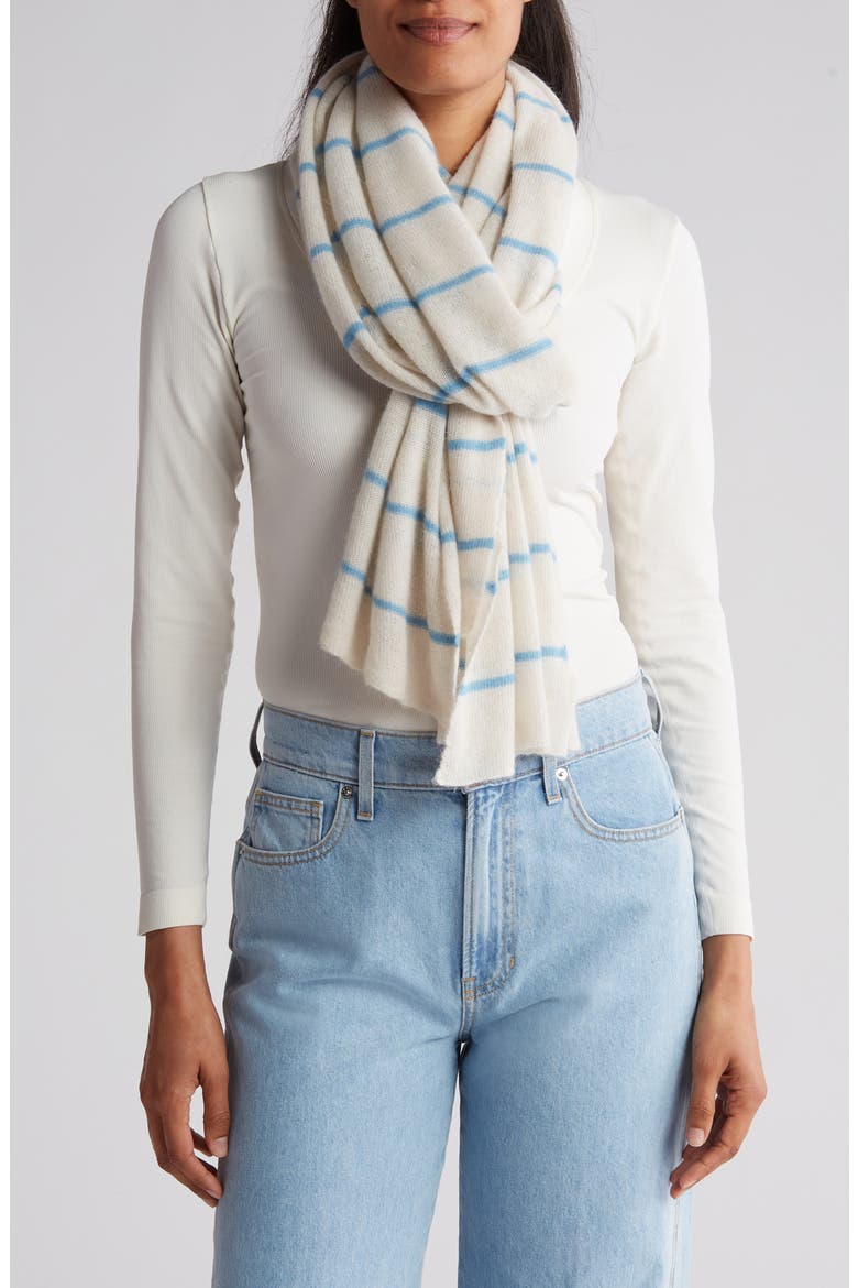 Striped Wool Blend Scarf, Main, color, SNOW WHITE/ WINTER TURQUOISE