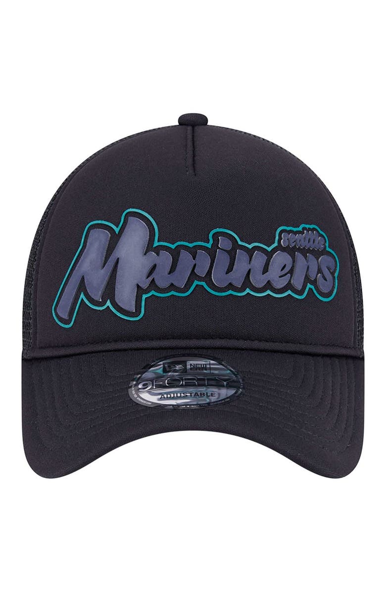 New Era Men's New Era Black Seattle Mariners Retro Bold A-Frame Trucker 9FORTY Adjustable Hat, Alternate, color, Black