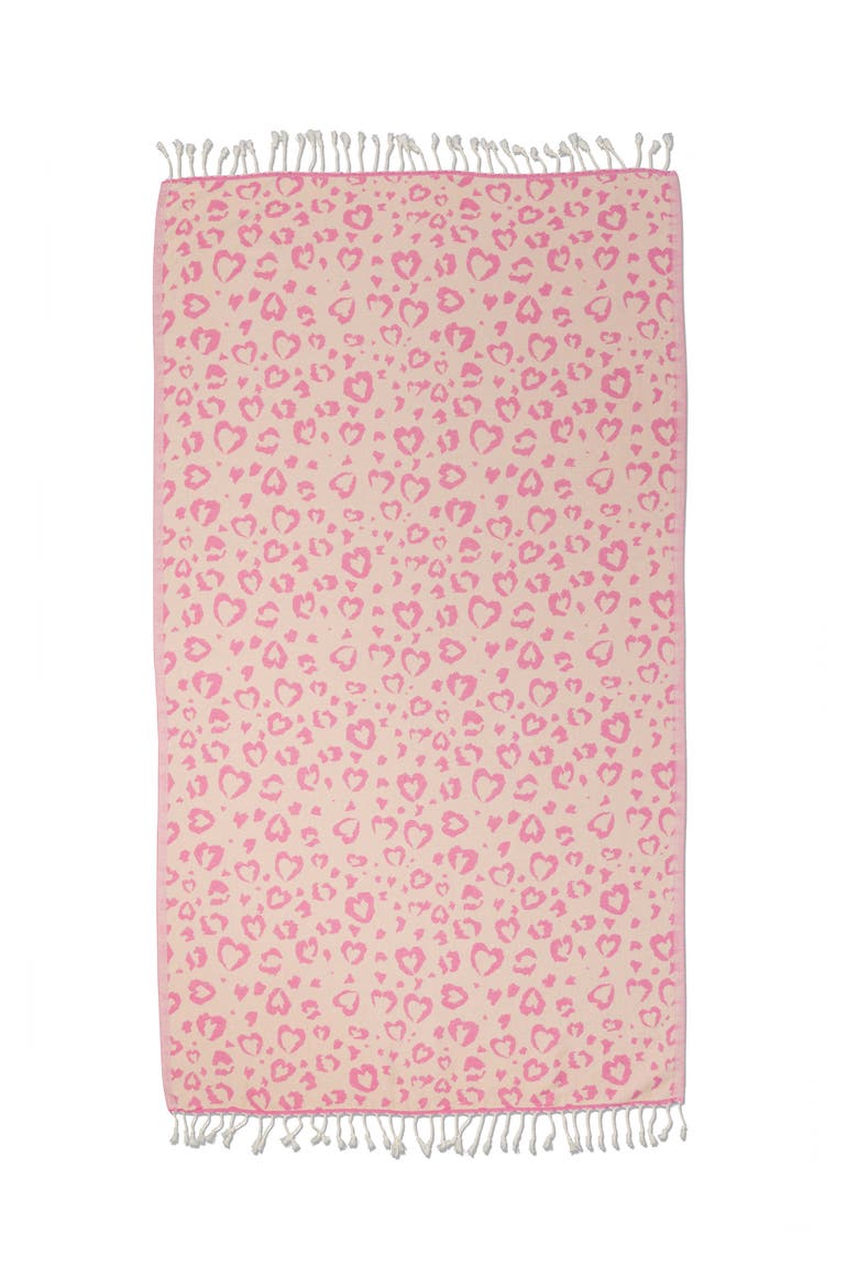 Leopard Heart Organic Turkish Towel, Alternate, color, Pink
