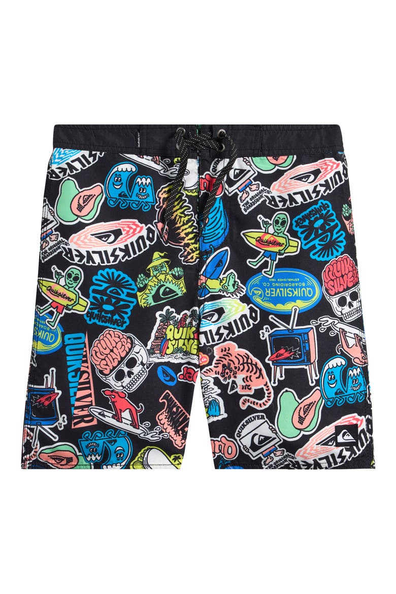 Kids' Print Everyday Straight Swim Trunks, Main, color, BLACK