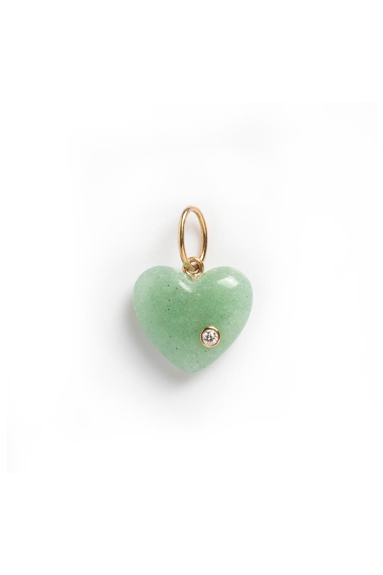 Solid 9K Gold, Semiprecious Stone & Lab Grown Diamond Heart Charm, Main, color, GREEN AVENTURINE