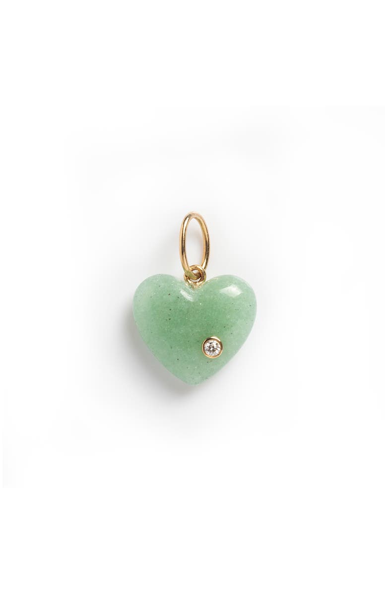 Local Eclectic Solid 9K Gold, Semiprecious Stone & Lab Grown Diamond Heart Charm, Main, color, Green Aventurine
