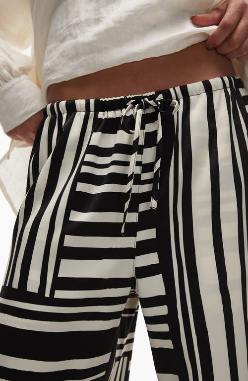 Topshop Tie Waist Wide Leg Satin Trousers In Black