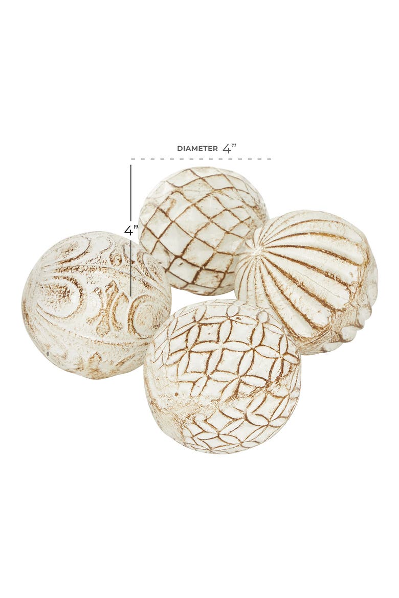 White Ceramic Handmade Carved Orbs & Vase Filler with Varying Patterns - Set of 4, Alternate, color, WHITE