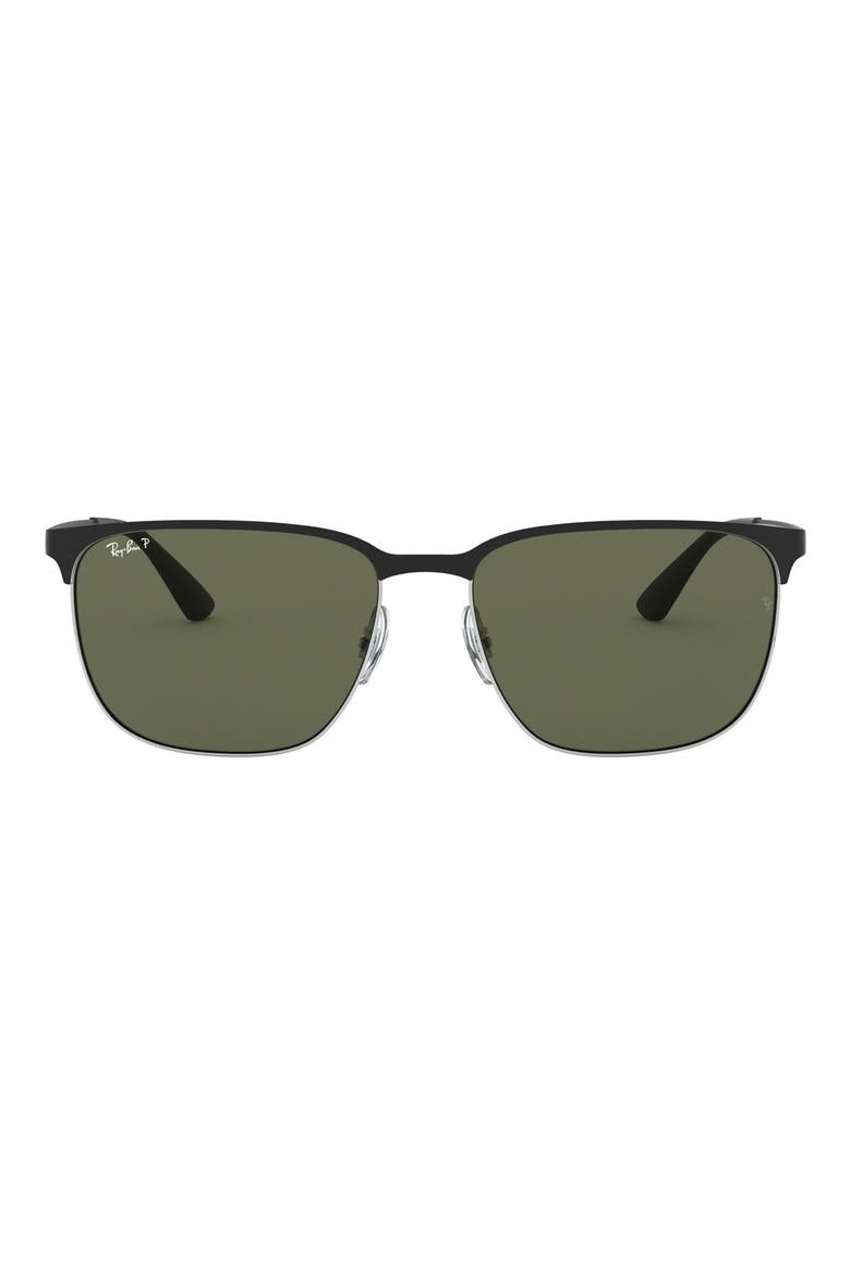 59mm Square Sunglasses, Main, color, SILVER/SHINY BLACK/DARK GREEN