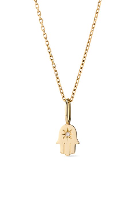 Solid Yellow Gold - Diamond Hamsa Necklace