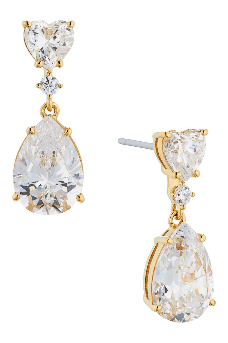 Cora Cubic Zirconia Drop Earrings, Main, color, GOLD