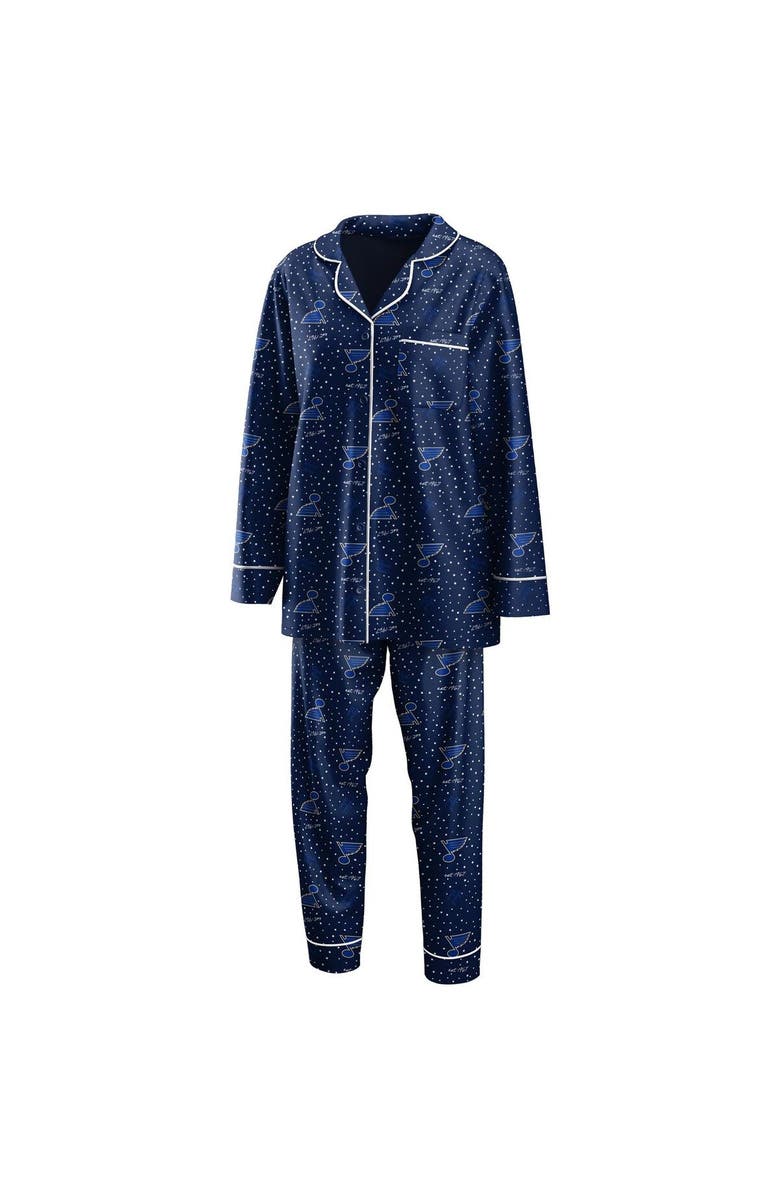 WEAR by Erin Andrews Women's WEAR by Erin Andrews Navy St. Louis Blues Long Sleeve Button-Up Shirt & Pants Sleep Set, Main, color, 