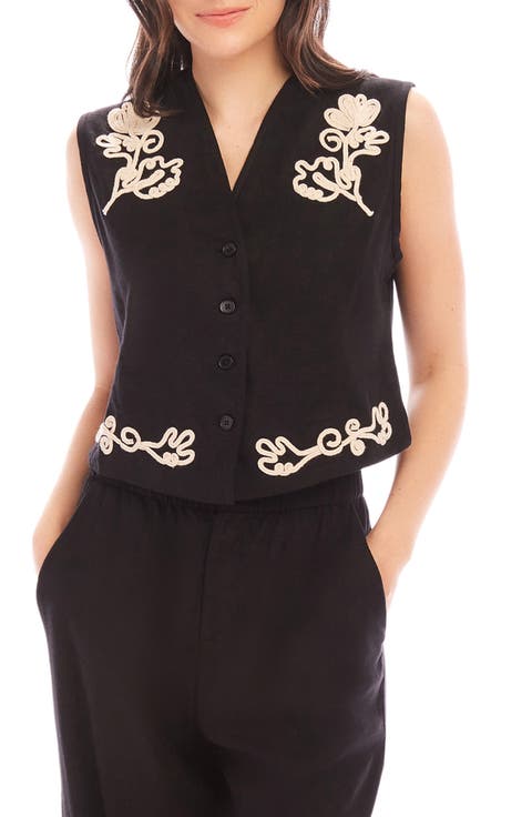 Mira Rope Stitch Detail Linen Blend Vest