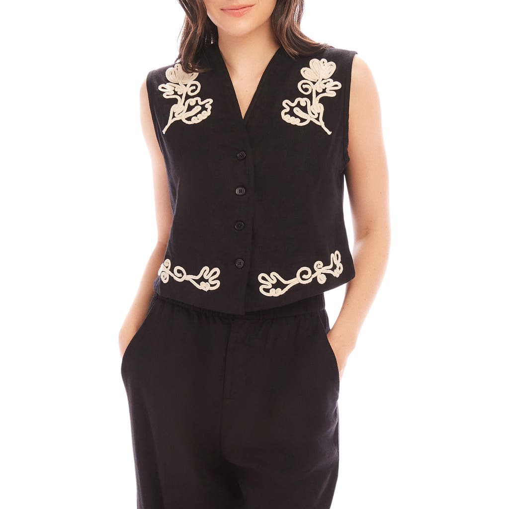 Fifteen Twenty Mira Rope Stitch Detail Linen Blend Vest In Black