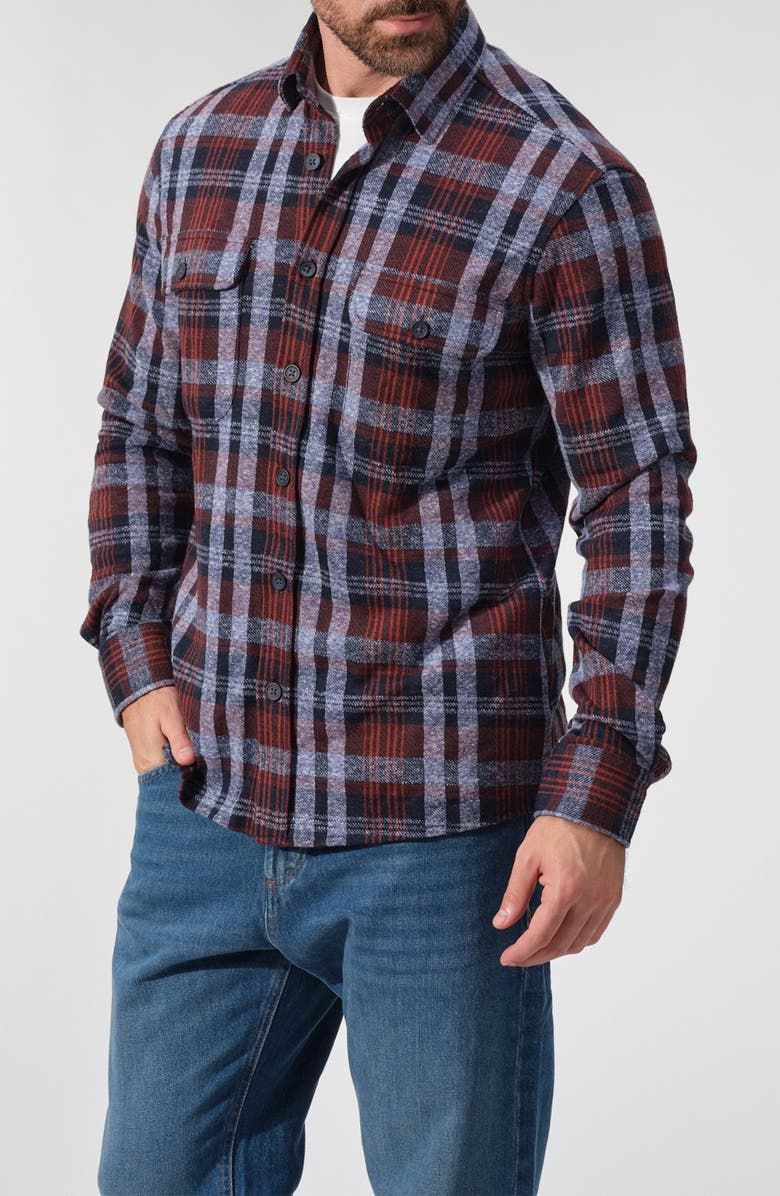 STUDIO GARNET LOS ANGELES Plaid Knit Button-Up Shirt, Alternate, color, Burgundy