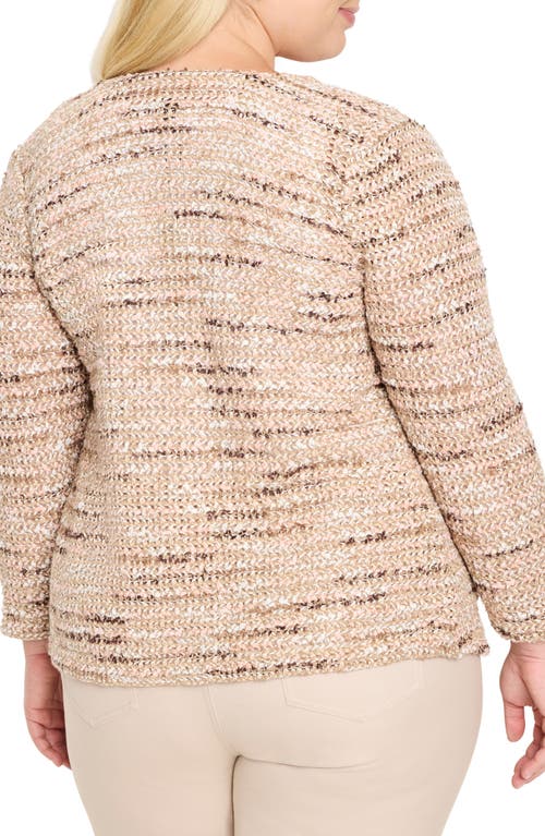 Nic + Zoe Nic+zoe Tonal Mix Open Stitch Cotton Blend Knit Jacket In Brown