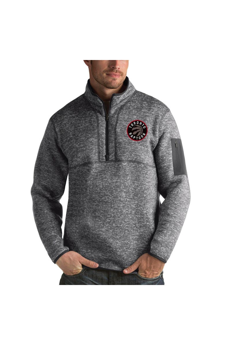 ANTIGUA Men's Antigua Heather Black Toronto Raptors Fortune Half-Zip Jacket, Main, color, 