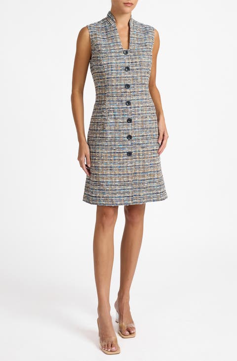 Victoria Sleeveless Tweed Shift Dress