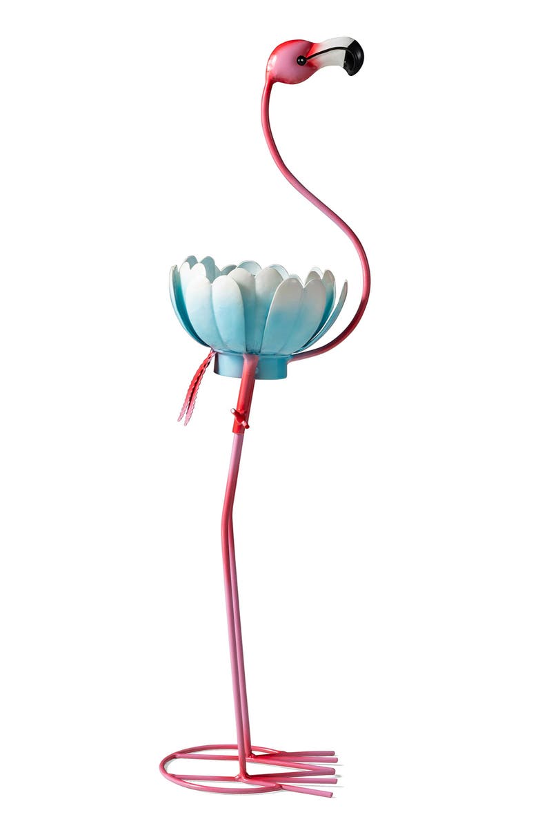 Glitzhome 26.25"H Metal Solar Standing Flamingo Garden Statue, Alternate, color, Pink