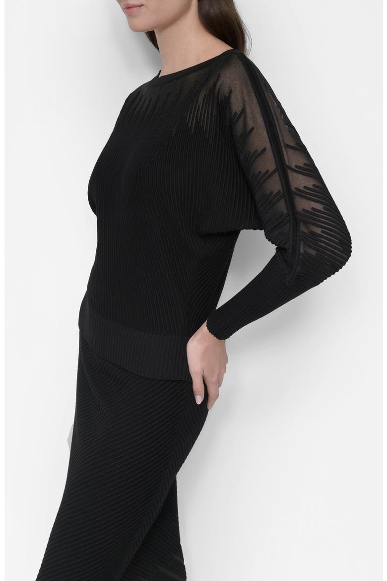 Illusion Rib Boatneck Sweater, Alternate, color, BLACK