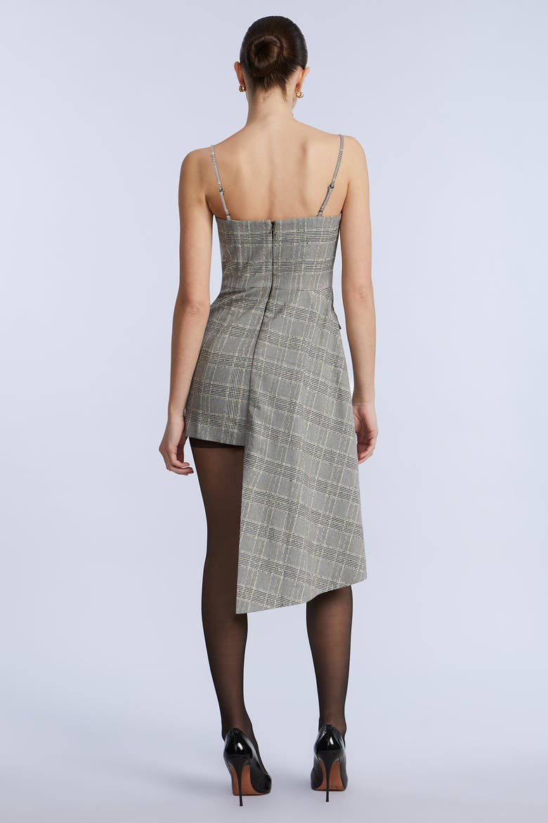 Glen Plaid Dress with Drape, Alternate, color, Glen Plaid